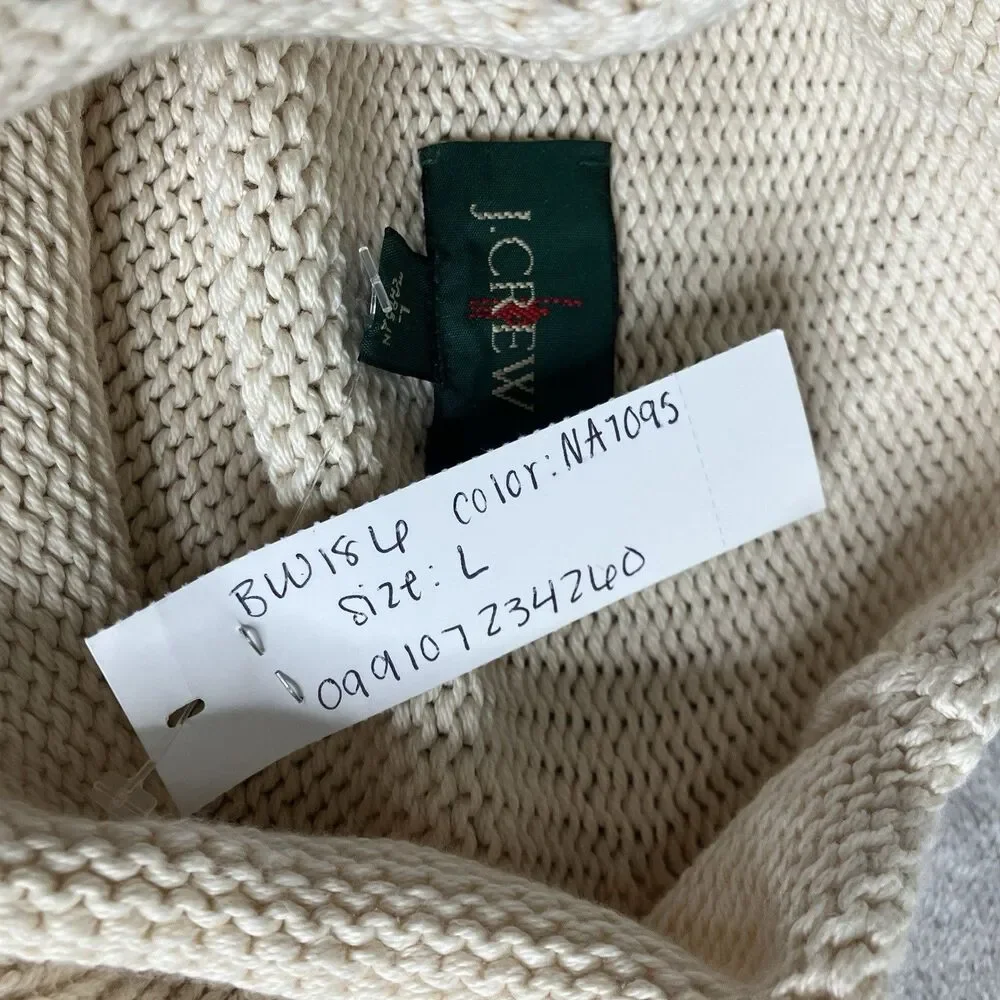 J Crew 1988 Rollneck Sweater Mens L Cream Cotton Preppy Coastal BW186‎